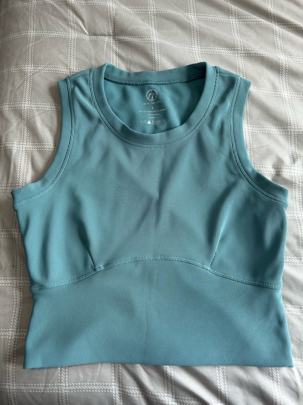 Move Theology Ribbed Sleeveless Workout Crop Top Size Large Sage Teal